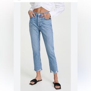 Reformation Size 27 Cynthia High Rise Straight Jeans Cropped Raw Hem $168